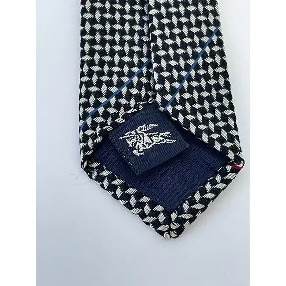 Vintage Burberry's Silk Necktie Black Checked Preppy Regency Officecore